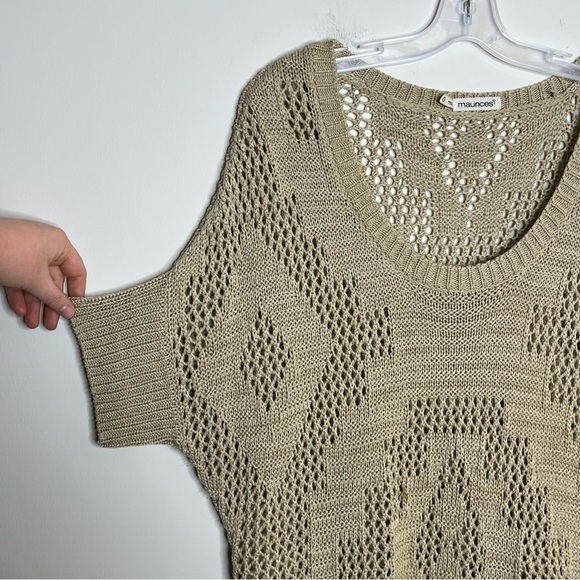MAURICES Crochet Knit Tassel Sweater Top Boho Tan - Picture 3 of 7